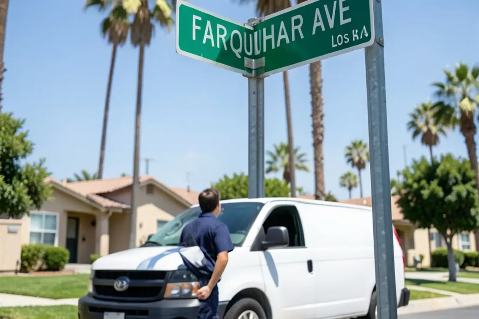 Street sign for Farquhar Avenue near Los Alamitos Boulevard in downtown Los Alamitos