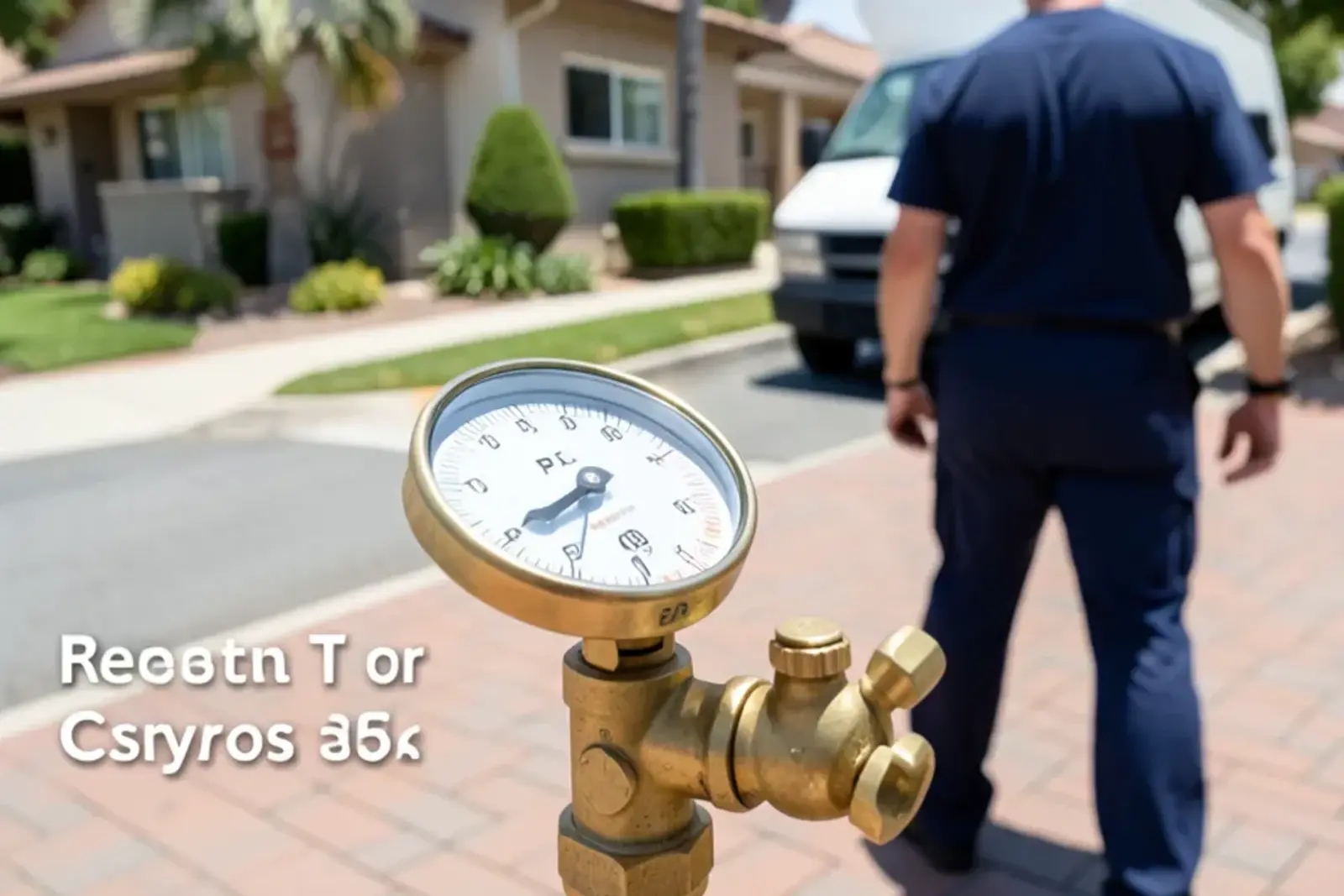 Water pressure test gauge connected to an outdoor hose bibb in Cerritos