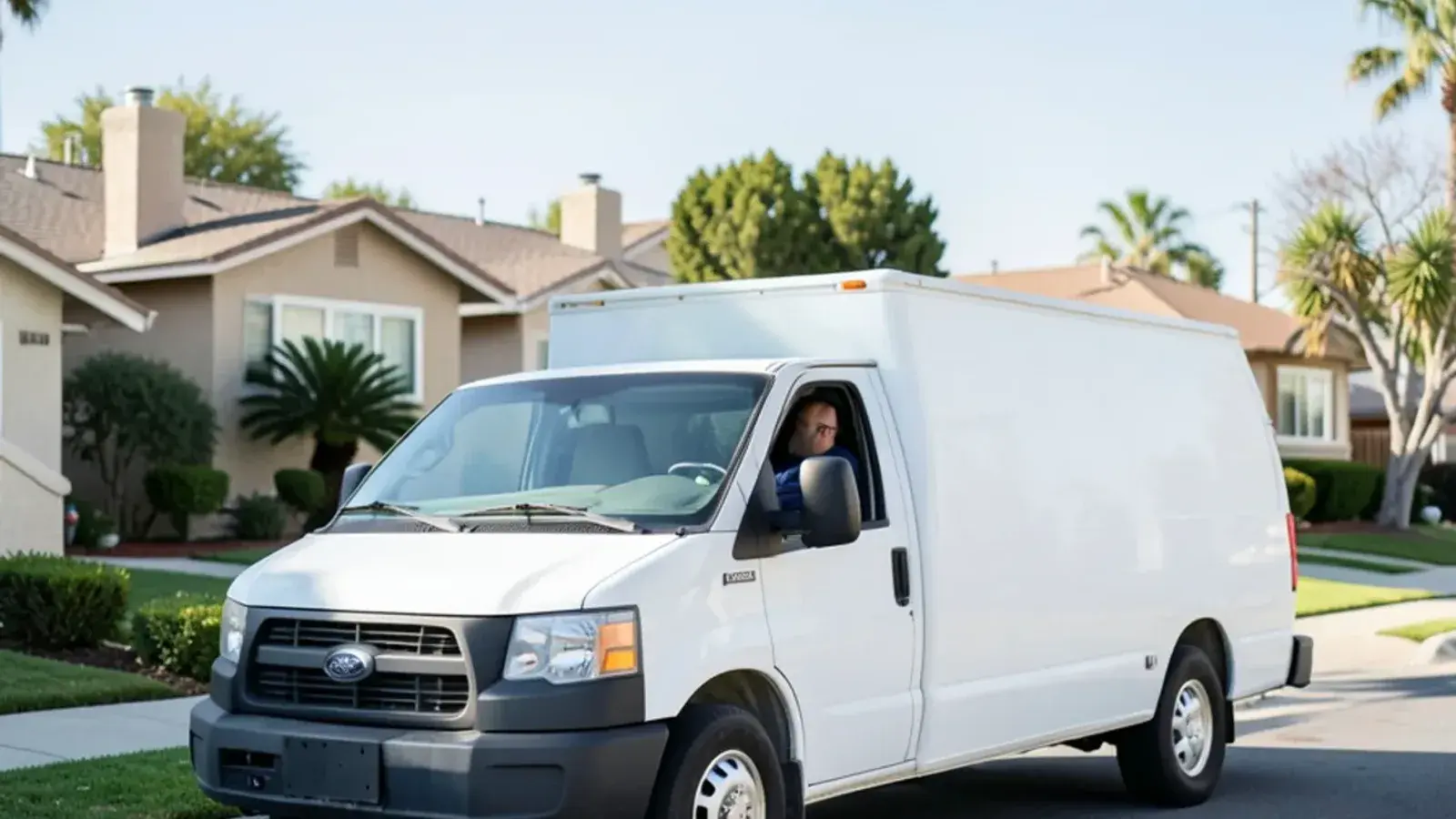 Plumbing service van parked in a residential neighborhood in Garden Grove