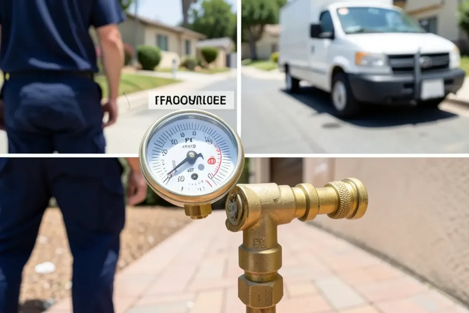 Water pressure test gauge connected to an outdoor hose bibb in La Palma