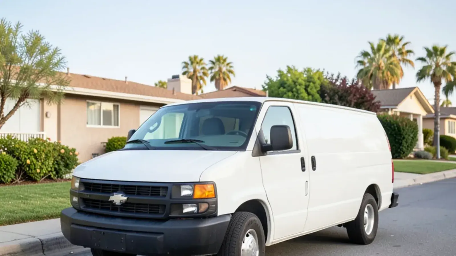 Plumbing service van parked in a residential neighborhood in La Palma