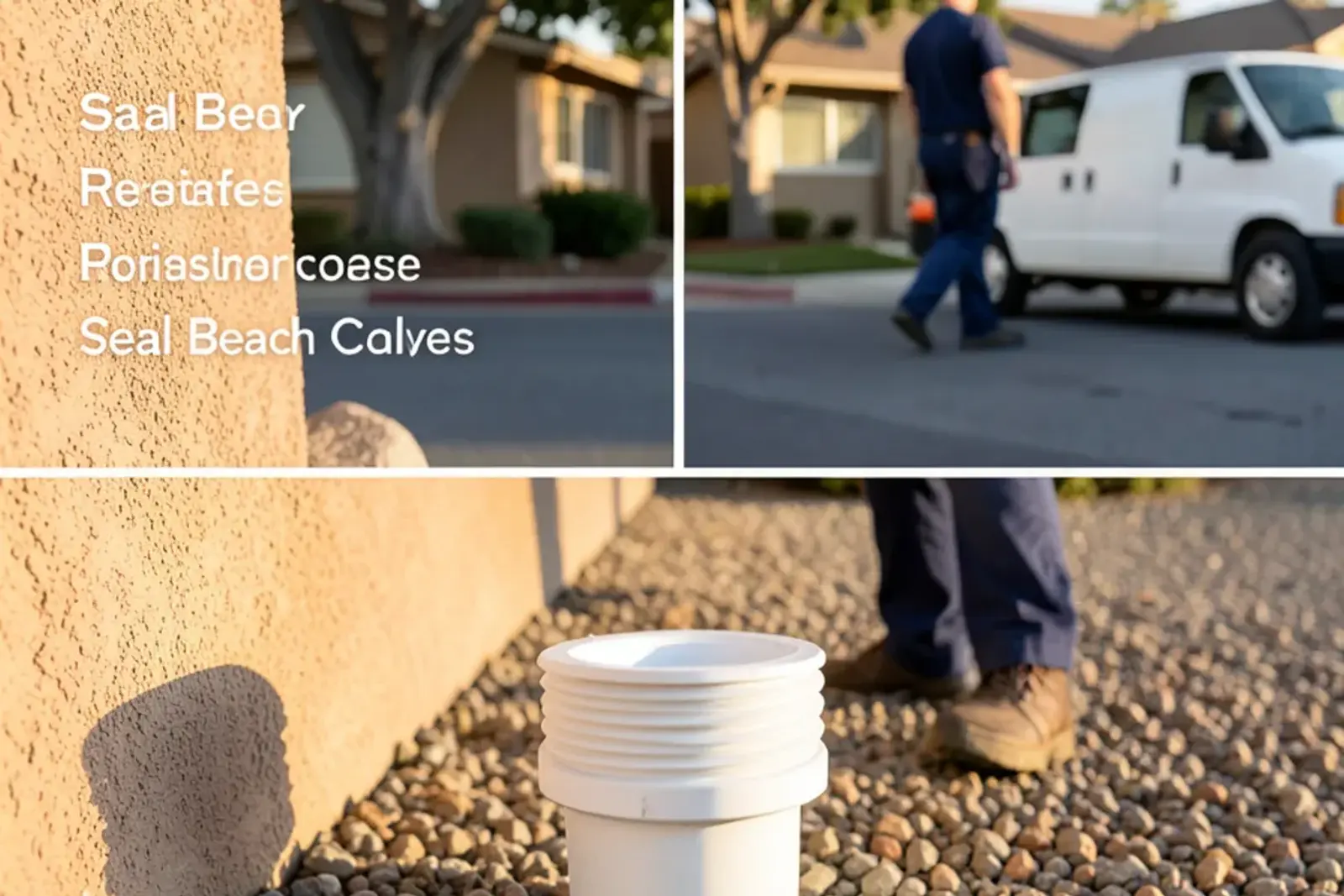 Exterior sewer cleanout riser located beside a home foundation in Seal Beach