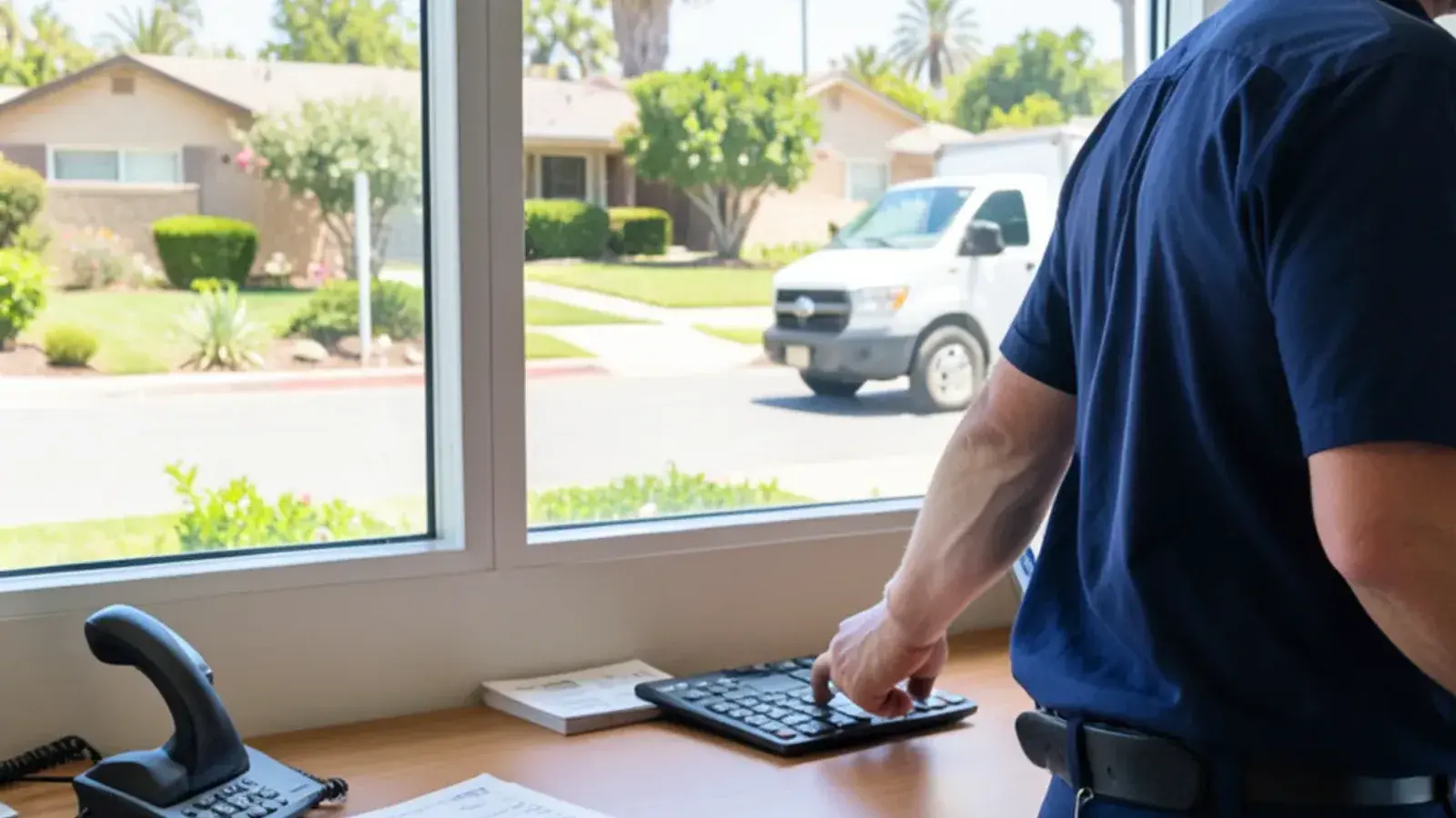 Customer service phone and dispatch clipboard ready at our Farquhar Ave Los Alamitos desk
