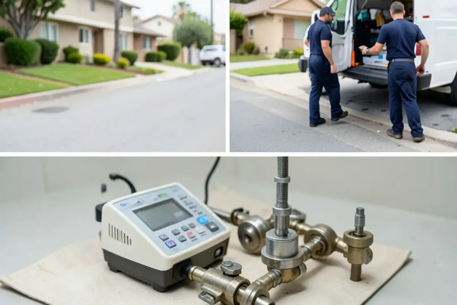 Specialized diagnostic instruments used during bathroom plumbing testing