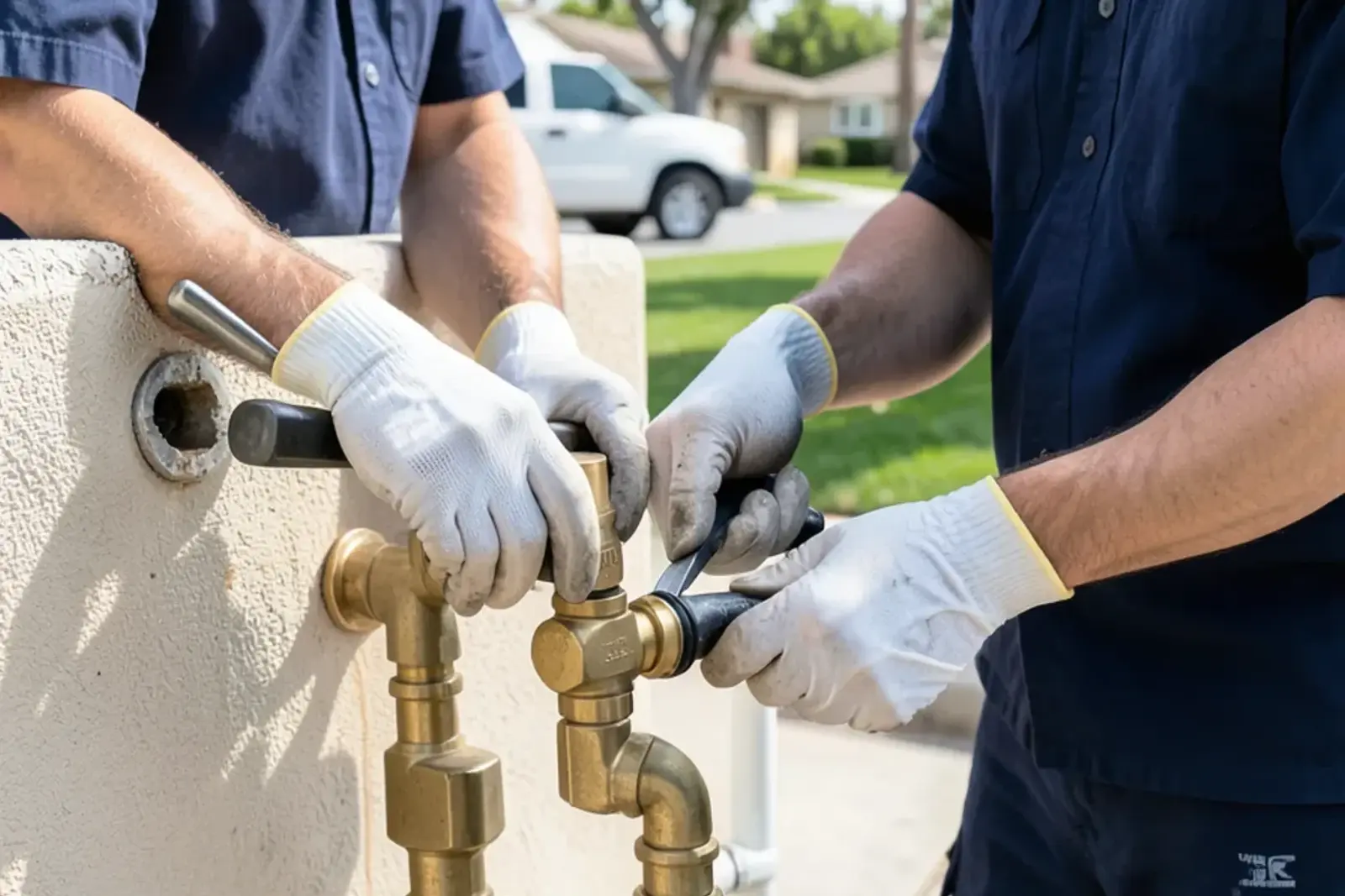 Plumber installing durable bathroom plumbing components in a home