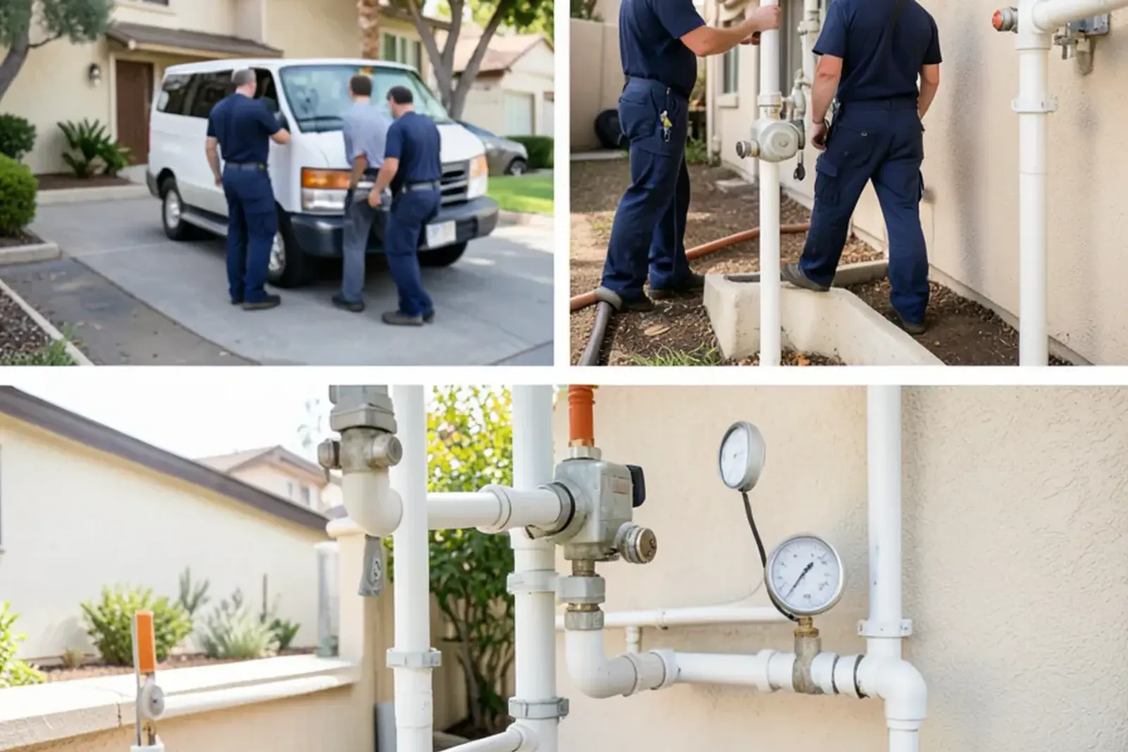 Completed bathroom plumbing project undergoing final verification testing