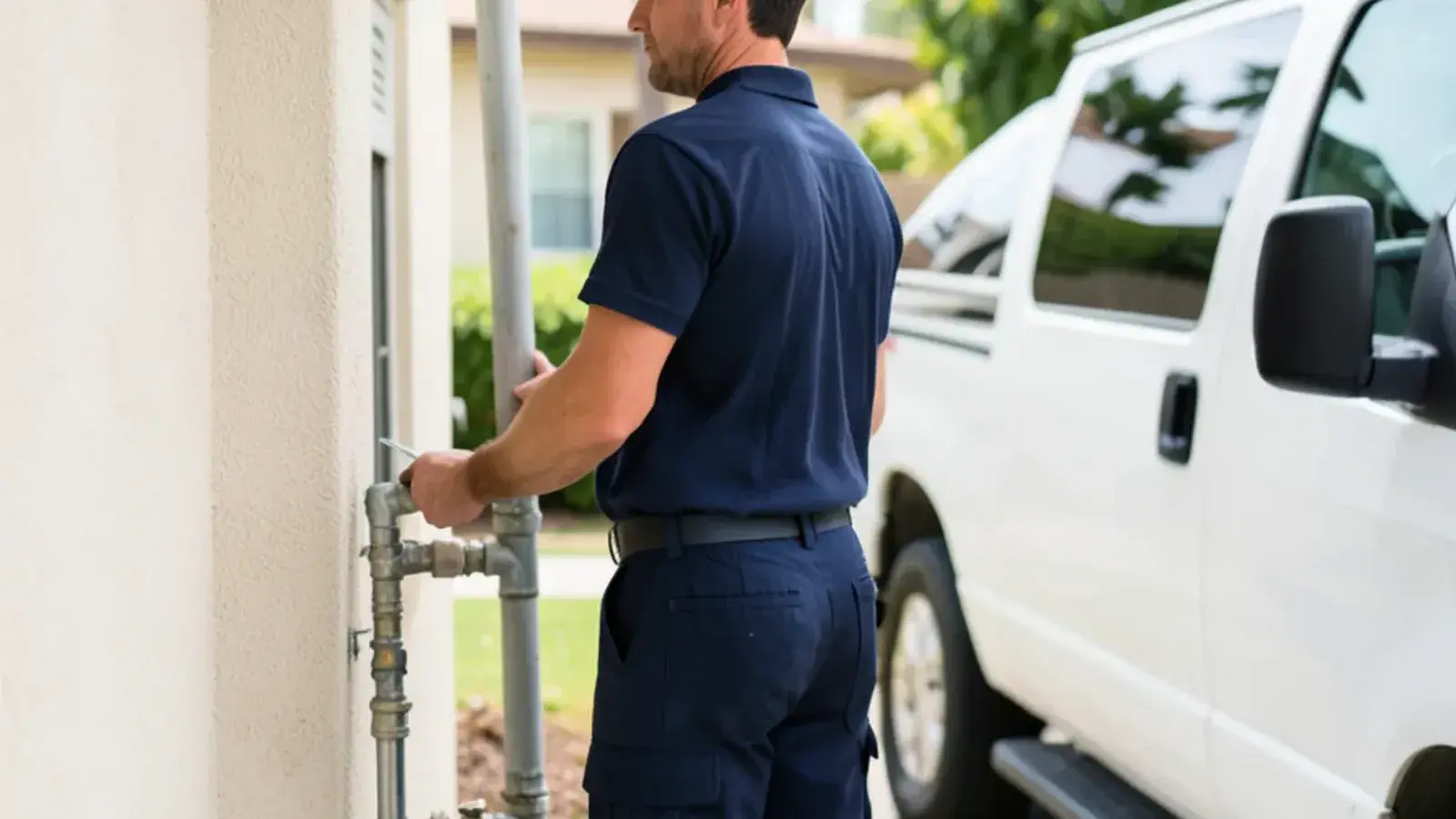 Plumbing technician performing commercial plumbing for a residential property in Los Alamitos