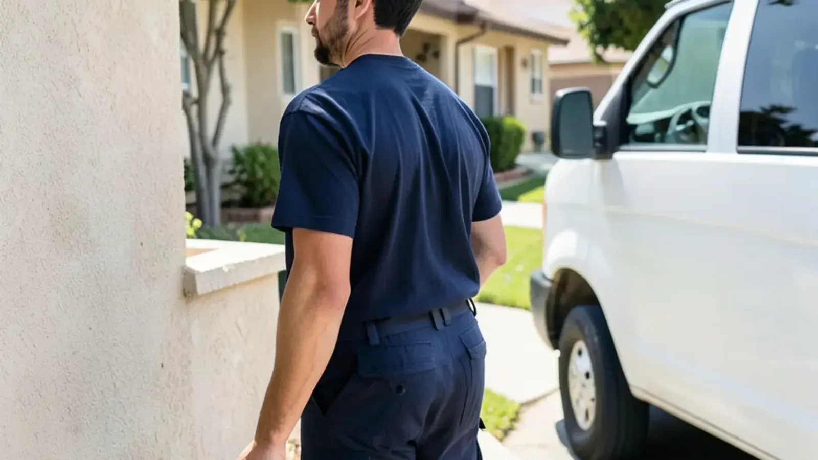 Plumbing technician performing drain cleaning for a residential property in Los Alamitos