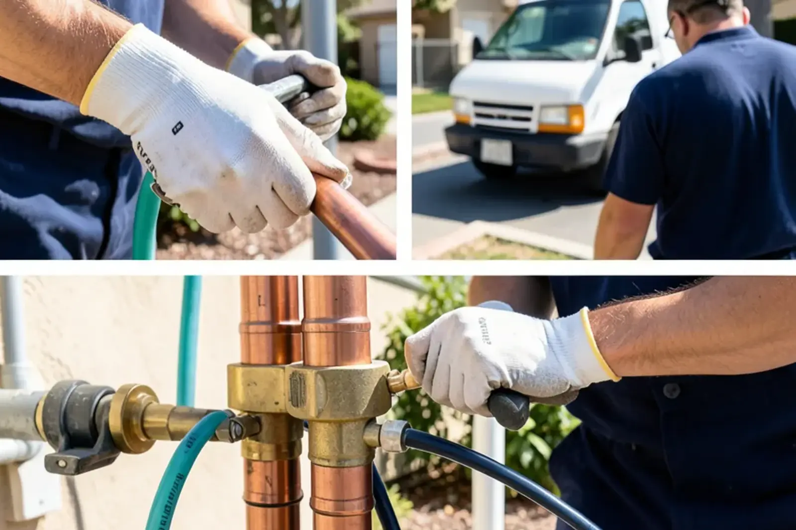 Plumber installing durable emergency plumbing components in a home