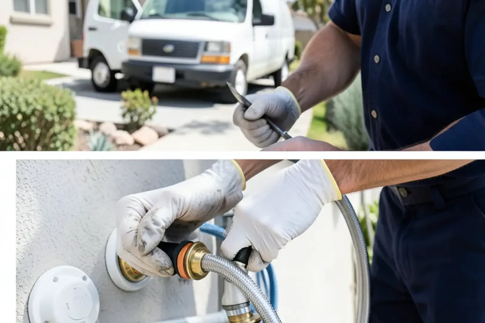 Plumber installing durable faucet repair components in a home