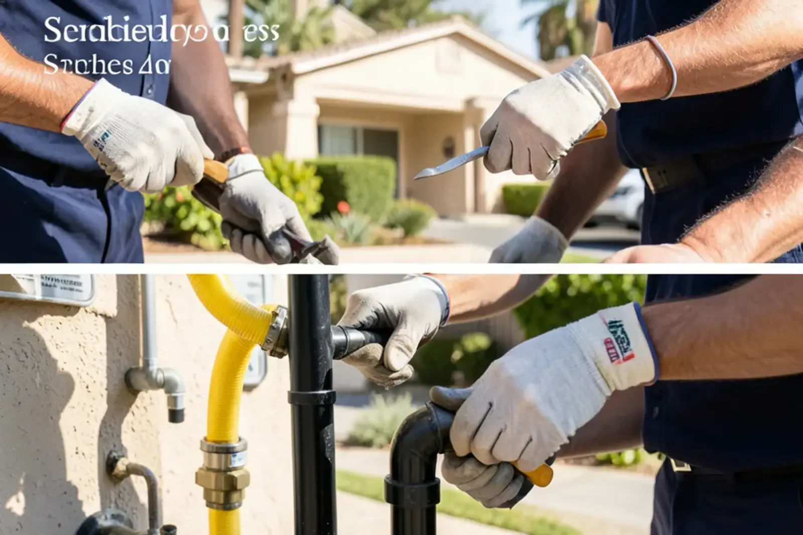 Plumber installing durable gas line repair components in a home