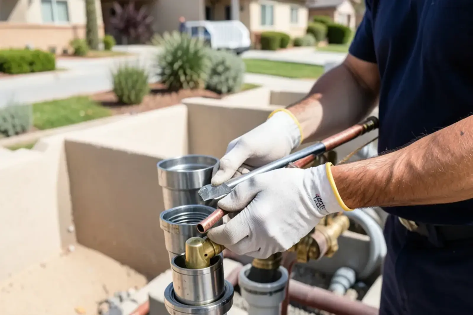 Plumber installing durable kitchen plumbing components in a home