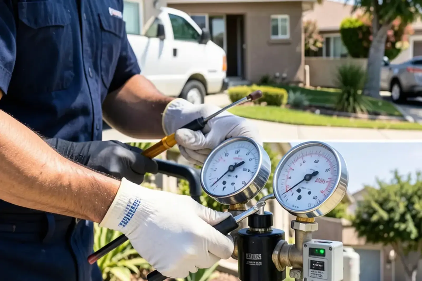 Plumber installing durable leak detection components in a home