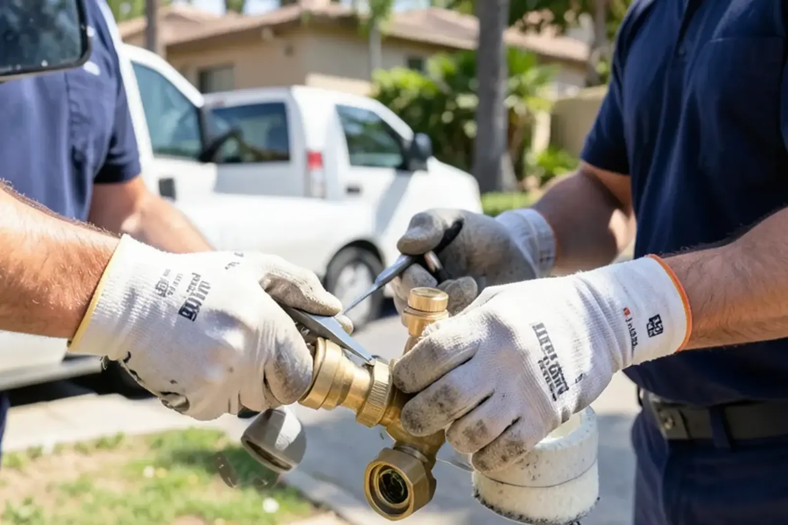 Plumber installing durable repiping components in a home