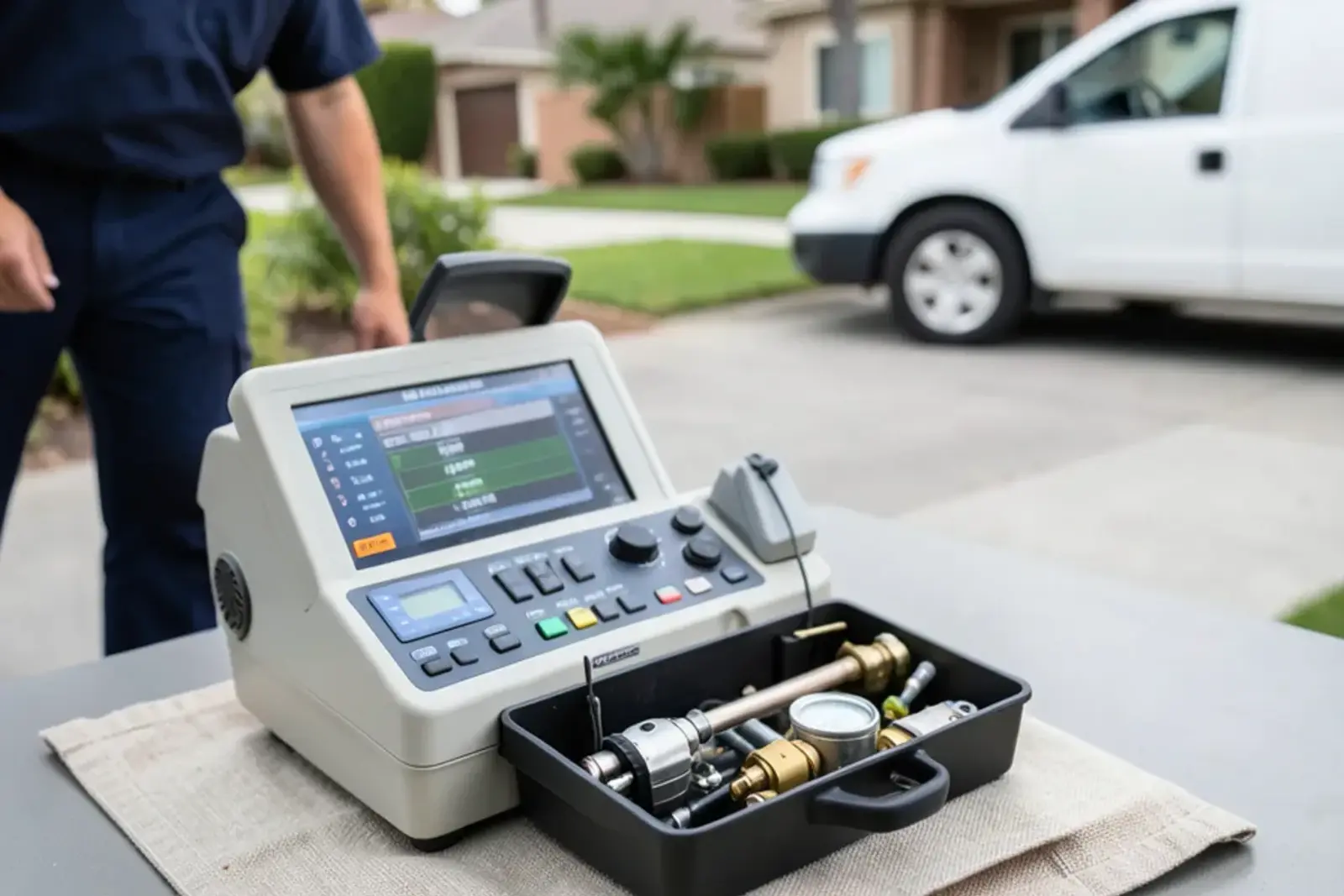 Specialized diagnostic instruments used during toilet repair testing