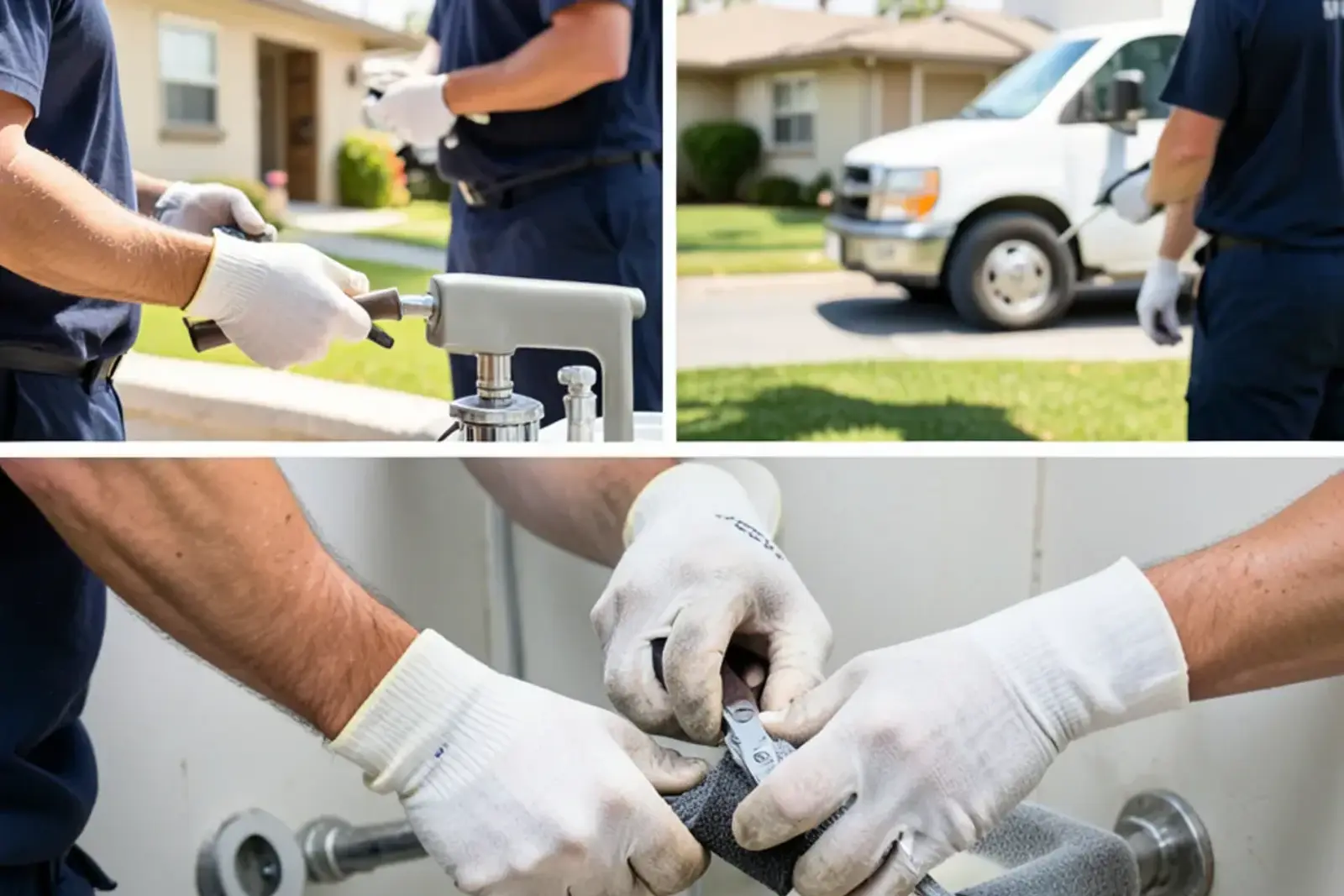 Plumber installing durable water filtration systems components in a home