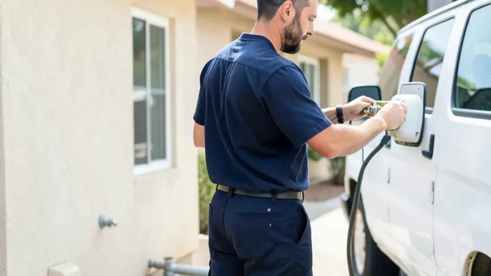 Plumbing technician performing water heater repair for a residential property in Los Alamitos